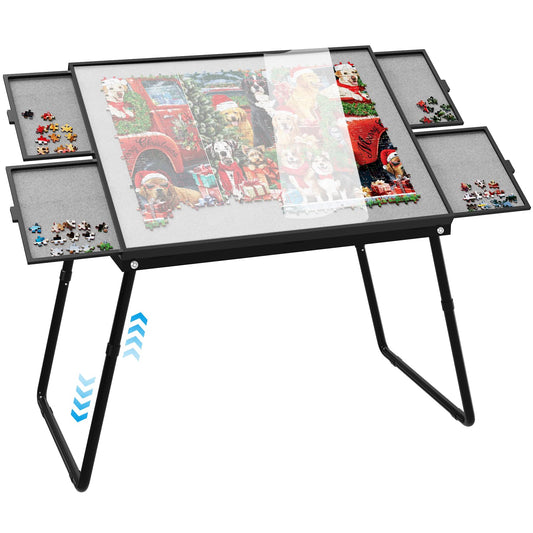 1500-Piece Puzzle Table with 4 Drawers, Adjustable 5-Angle Tilt, Felt Surface Board at 26in Height, Folding Legs & Cover, Adult Jigsaw Accessories, Gift for Mom