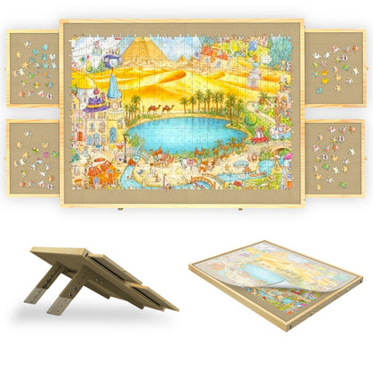 1000 Piece Puzzle Board with Drawers and Cover, Adjustable Tilting Puzzle Board, Portable Wooden Jigsaw Puzzle Table for Adults as a Gift
