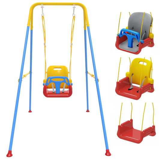 Semoprus Toddler Swing with Soft Cushion, Foldable Swing Sets for Backyard, Easy to Install, Adjustable Baby Swing Outdoor for 0~10 Years, Blue