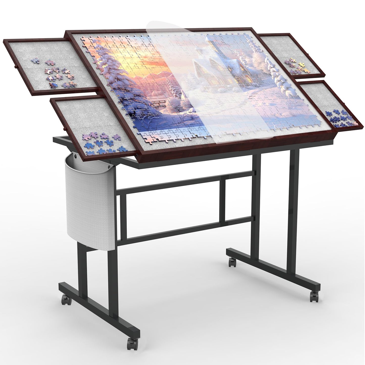 G TALECO GEAR Jigsaw Puzzle Table 1500 Pieces, Puzzle Board with Drawers and Wheels, Board Game Table with Legs, 35"x26", Coffee Color