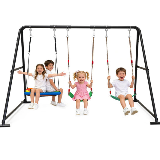Yacona Swing Sets for Backyard, with Platform & Belt Swing, Playground Sets for Backyards, Outdoor Swingset for Kids, Black