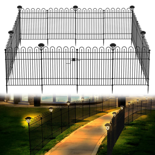Yacona 10 Panels Garden Fence Animal Barrier, 32 in (H) x23.6ft (L) Outdoor Dog Fence with Lights, No Dig Fencing for Yard