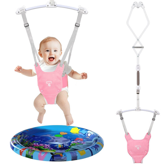 Semoprus Baby Jumpers and Bouncers, Protable Jumper Doorway with Water Mat, Easy to Assemble, Jumper for Baby Boys/Girls, Pink