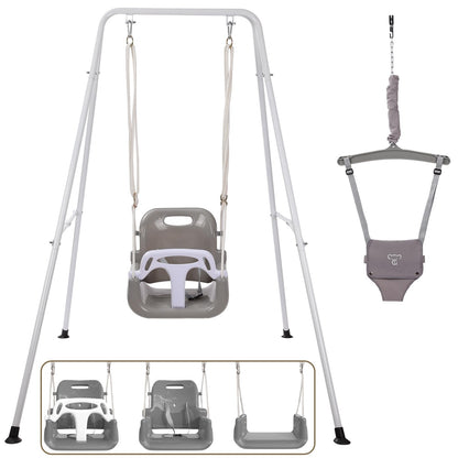 G TALECO GEAR 2 in 1 Baby Jumper and Bouncer, Baby Swing Outdoor, Toddler Swing Sets for Kids Age 1-3, Gray