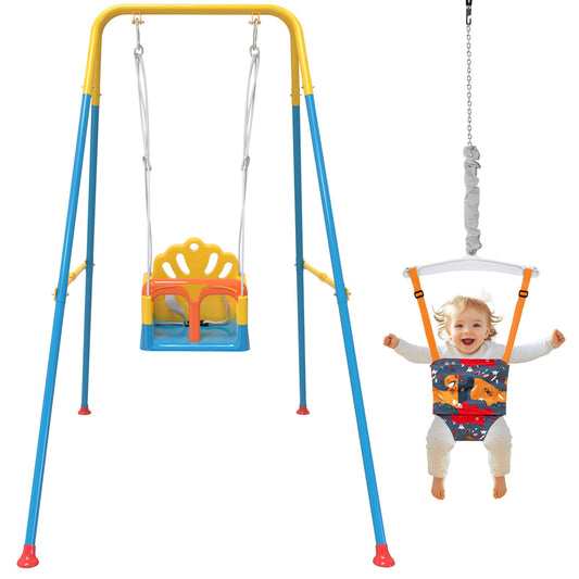 Semoprus Foldable Toddler Swing, 2 in 1 Swing Sets for Backyard, Easy to Install & Store, Blue