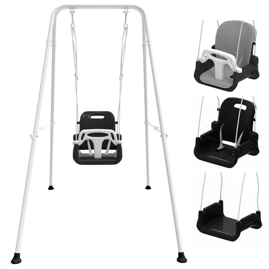 Semoprus Toddler Swing with Soft Cushion, Foldable Swing Sets for Backyard, Easy to Install, Adjustable Baby Swing Outdoor for 0~10 Years, Black