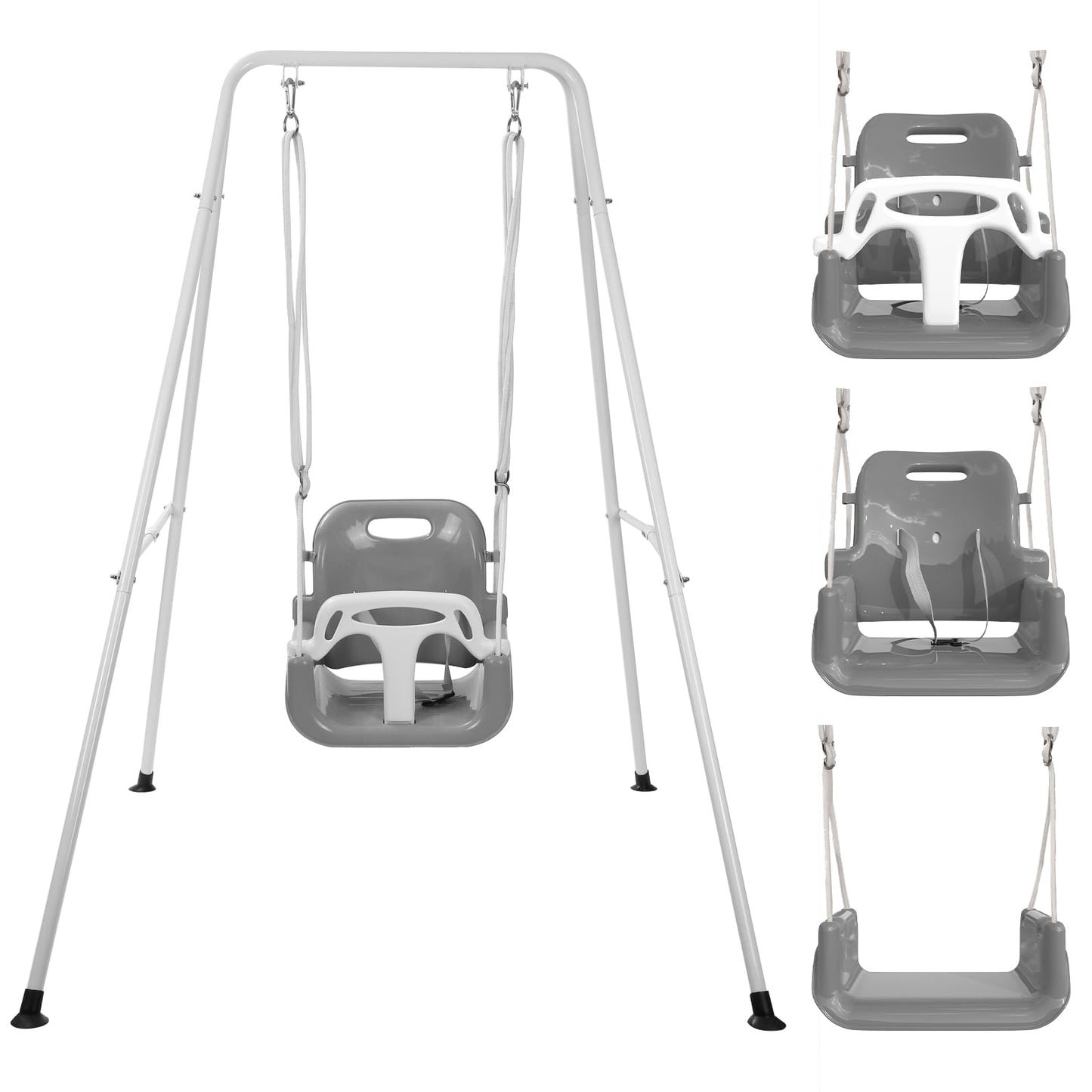 G TALECO GEAR 3-in-1 Toddler Swing Sets for Backyard, Comfy Baby Swing Outdoor Indoor, Kids Swing with Metal Stand, Gray