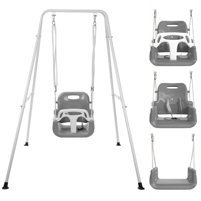 G TALECO GEAR 3-in-1 Toddler Swing Sets for Backyard, Comfy Baby Swing Outdoor Indoor, Kids Swing with Metal Stand, Gray
