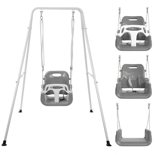 G TALECO GEAR 3-in-1 Toddler Swing Sets for Backyard, Comfy Baby Swing Outdoor Indoor, Kids Swing with Metal Stand, Gray