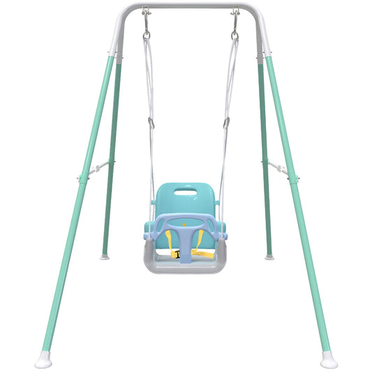 Semoprus Swing Sets for Backyard, Foldable Baby Swing Outdoor with Safety Harness, Indoor Toddler Swing, White & Green