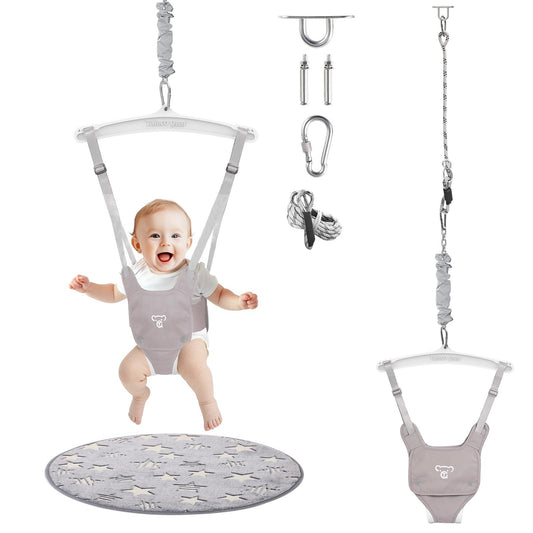 G TALECO GEAR Baby Jumper Doorway with Hook for Infant & Toddlers, Adjustable Strap for Baby Bouncers Indoor/Outdoor with Soft Rug, 6+ Months, Gray