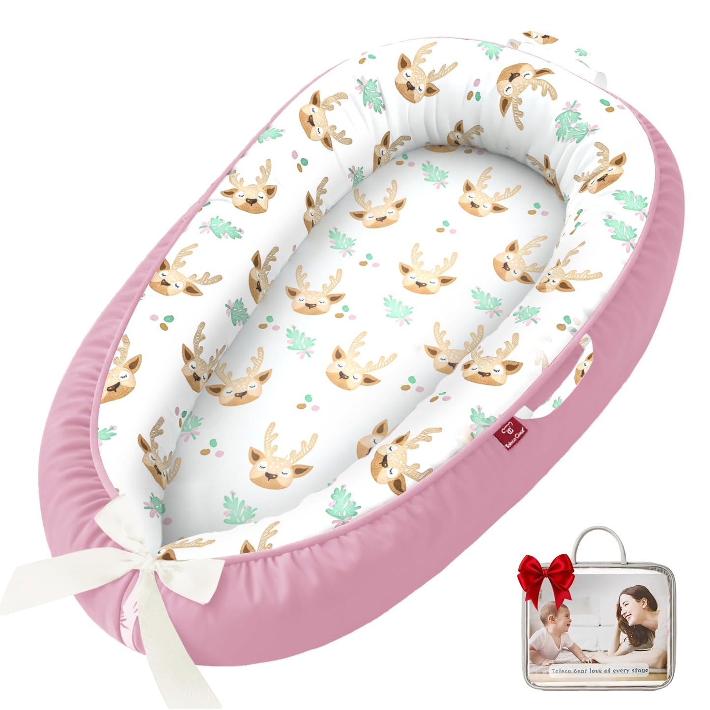 Baby Lounger - Baby Lounger for Newborn, 0-24 Months, Infant Lounger for Home and Travel, Soft Cotton, Baby Nest Lounger, Newborn Babies Essentials Gifts, Sika Deer(Lounger Cover Included)