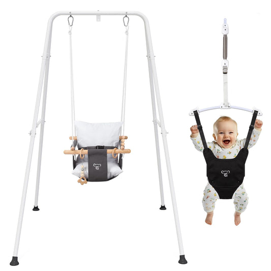 2 in 1 Baby Jumper, Toddler Swing and Bouncer, Indoor Outdoor Baby Swings for Infants, Gray