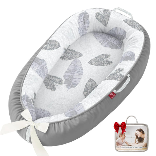 Baby Lounger - Baby Lounger for Newborn, 0-24 Months, Infant Lounger for Home and Travel, Soft Cotton, Baby Nest Lounger, Newborn Babies Essentials Gifts, Large Leaves(Lounger Cover Included)