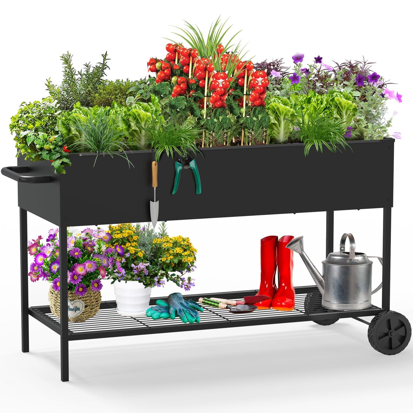 Yacona Metal Raised Garden Bed with Wheels, Outdoor Planter Boxes for Vegetables and Flowers, 51×26×32in, Black