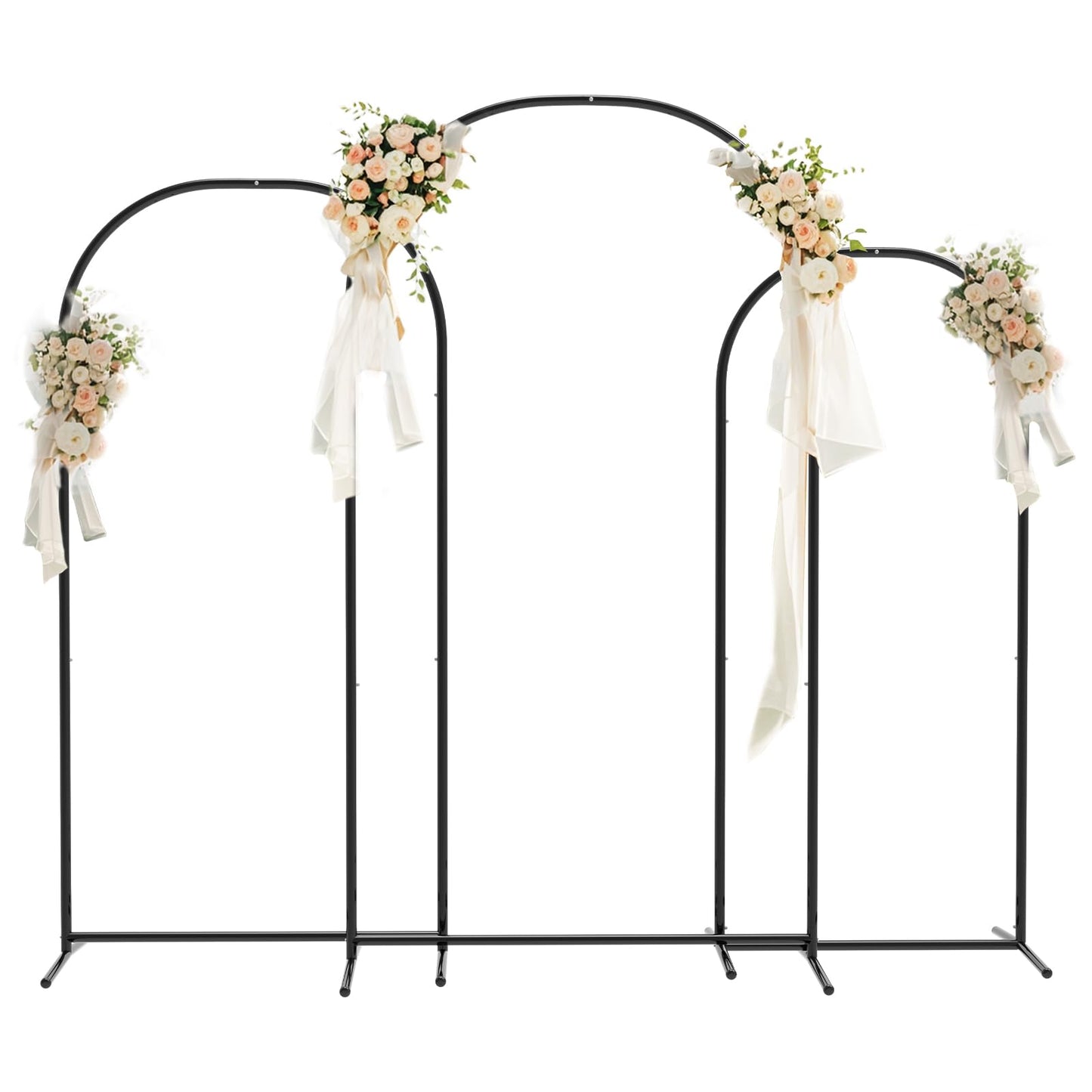 Yacona Metal Arch Backdrop Stand, Set of 3 Balloon Wedding Arch Kit, Wedding Arches Frame for Ceremony (7.2ft, 6.6ft, 6ft), Black