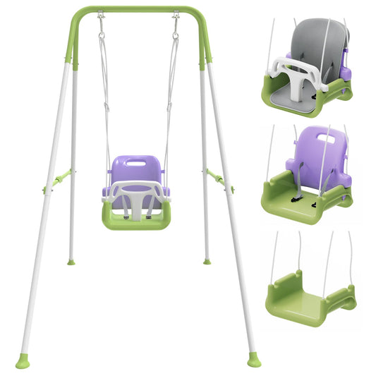 Semoprus Toddler Swing with Soft Cushion, Foldable Swing Sets for Backyard, Easy to Install, Adjustable Baby Swing Outdoor for 0~10 Years, Purple