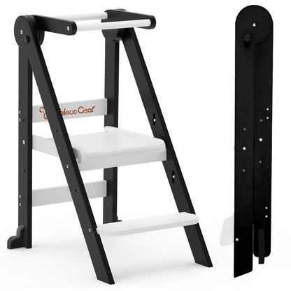 G TALECO GEAR Foldable Toddler Tower, Kitchen Kids Step Stool Helper, Standing Tower with 3 Adjustable Heights, Black