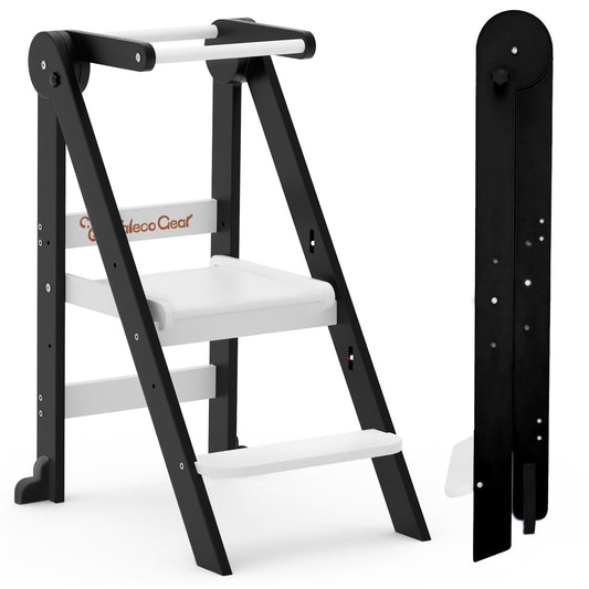 G TALECO GEAR Foldable Toddler Tower, Kitchen Kids Step Stool Helper, Standing Tower with 3 Adjustable Heights, Black