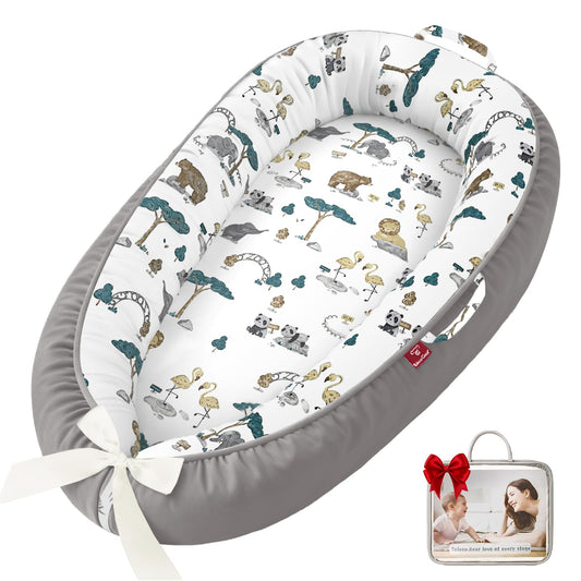 Baby Lounger - Baby Lounger for Newborn, 0-24 Months, Infant Lounger for Home and Travel, Soft Cotton, Baby Nest Lounger, Newborn Babies Essentials Gifts, Brown Bear(Lounger Cover Included)