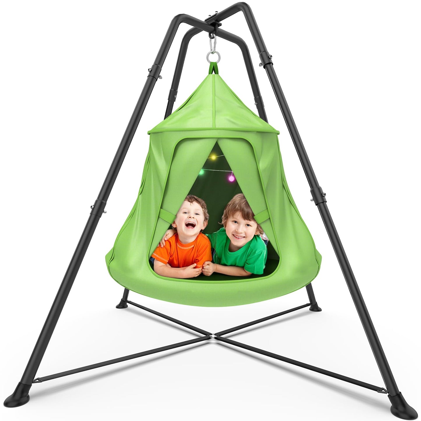 Metal Swing Set with Play Tent Swing Chair, Outdoor Indoor Sensory Swings for Autism Kids and Adults, Hanging Hammock Chair, 330 lbs, Green