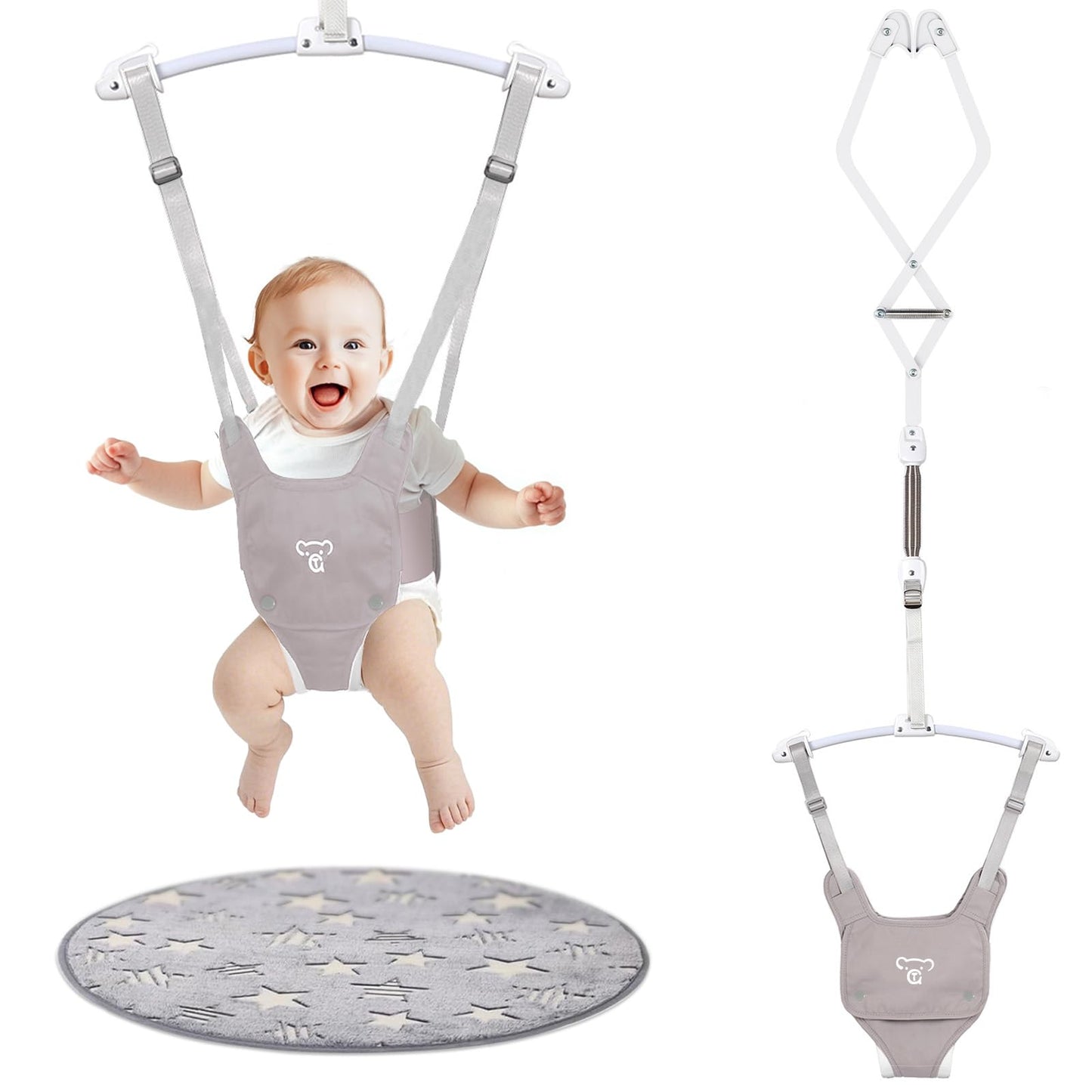G TALECO GEAR Baby Jumper, Baby Doorway Jumper with Adjustable Strap, Protable Baby Jumpers and Bouncers, Easy to Assemble, Toddler Bouncer Jumper with Water Mat, Gray
