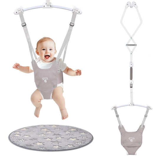G TALECO GEAR Baby Jumper, Baby Doorway Jumper with Adjustable Strap, Protable Baby Jumpers and Bouncers, Easy to Assemble, Toddler Bouncer Jumper with Water Mat, Gray