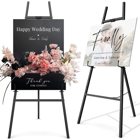 Yacona Easel Stand for Sign, Heavy Duty Easel for Painting, Metal Poster Stand with Adjustable Chain, for Welcome Sign, Display, Black