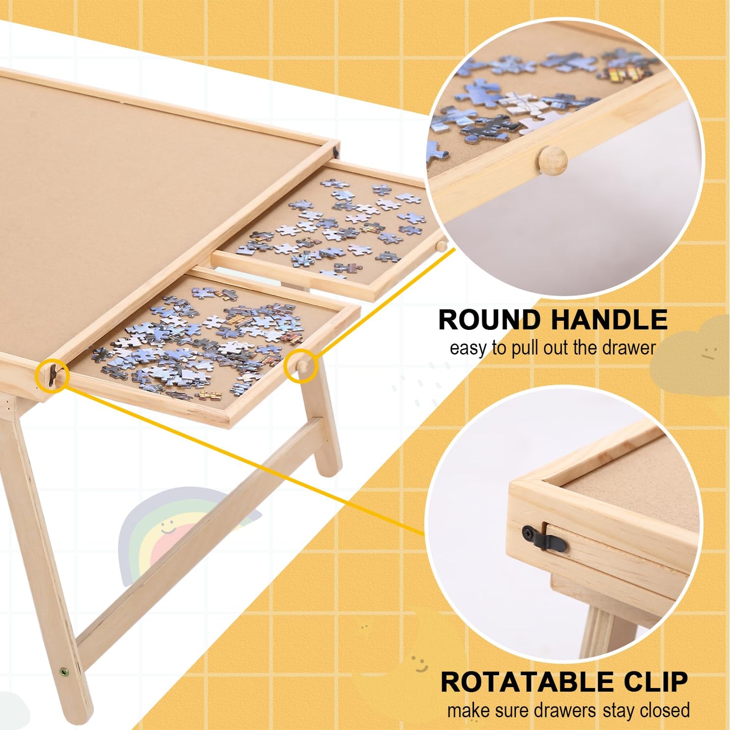 G TALECO GEAR Jigsaw Puzzle Table with Drawers, Legs and Cover, Wooden Puzzle Board for Adults 1500 Pieces, Puzzles Accessories, 34.3 "x 26.5"
