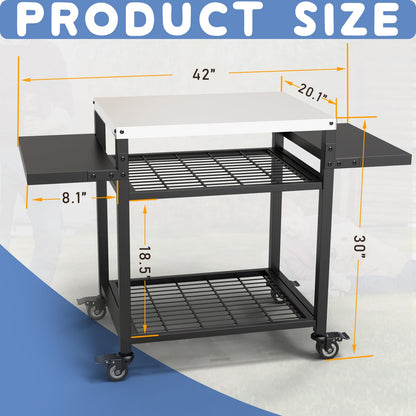 RAXSINYER Grill Table for Outside, Grill Cart with Three-Shelf, Outdoor Kitchen Island for BBQ Food Prep, Stainless Steel