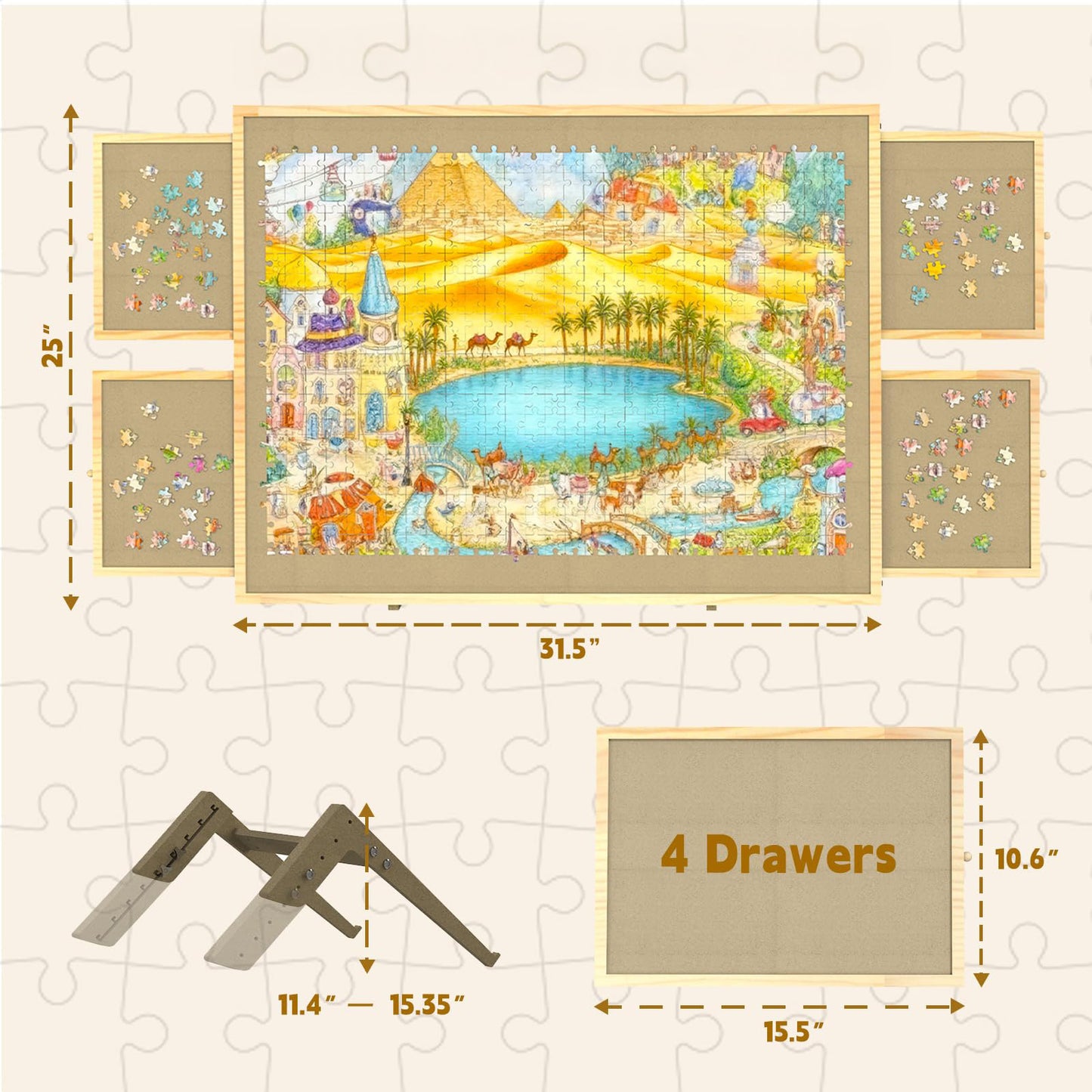 1000 Piece Puzzle Board with Drawers and Cover, Adjustable Tilting Puzzle Board, Portable Wooden Jigsaw Puzzle Table for Adults as a Gift