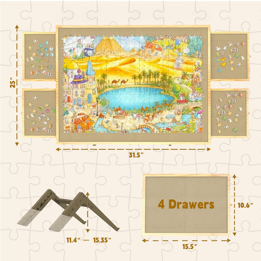 1000 Piece Puzzle Board with Drawers and Cover, Adjustable Tilting Puzzle Board, Portable Wooden Jigsaw Puzzle Table for Adults as a Gift