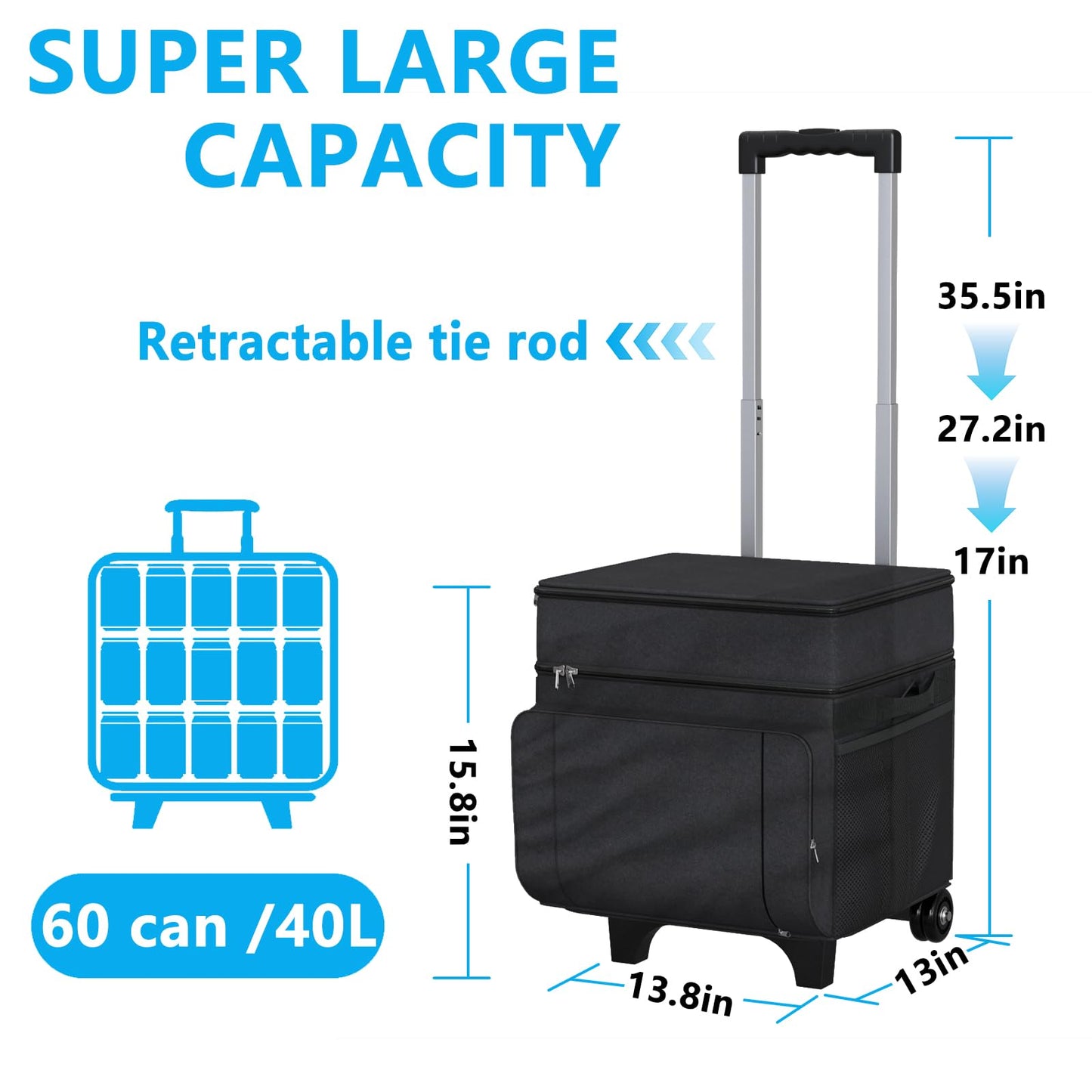 Cooler with Wheels and Handle, Portable Rolling Cooler, Ice Chest Cooler, 50 Can Large Cooler Bag for Beach, Outdoor Camping, Picnic, Patio Travel