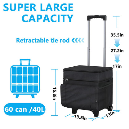 Cooler with Wheels and Handle, Portable Rolling Cooler, Ice Chest Cooler, 50 Can Large Cooler Bag for Beach, Outdoor Camping, Picnic, Patio Travel