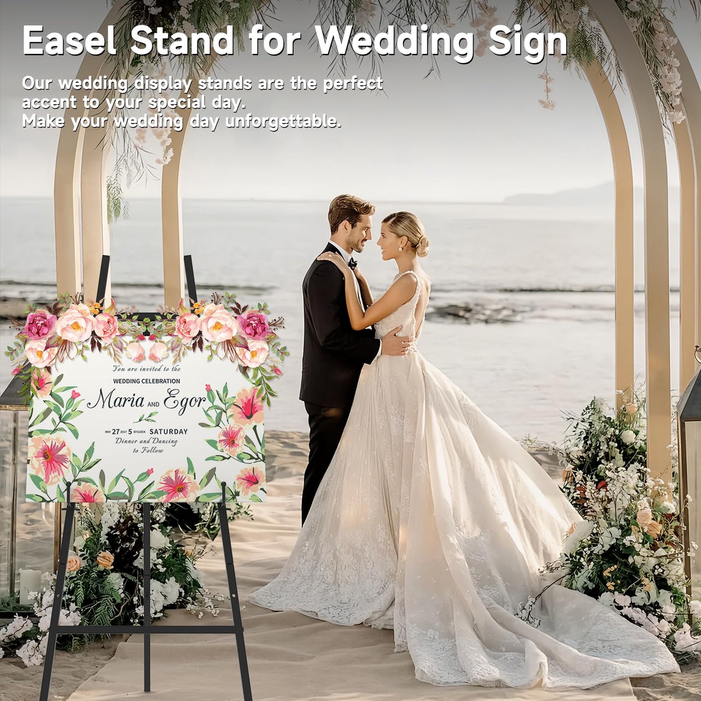 G TALECO GEAR Heavy Duty Gold Easel Stand for Sign, Portable Art Easel for Adults/Kids, Metal Tripod Display for Wedding Signs, Posters, Canvas Painting & Commercial Use, Black