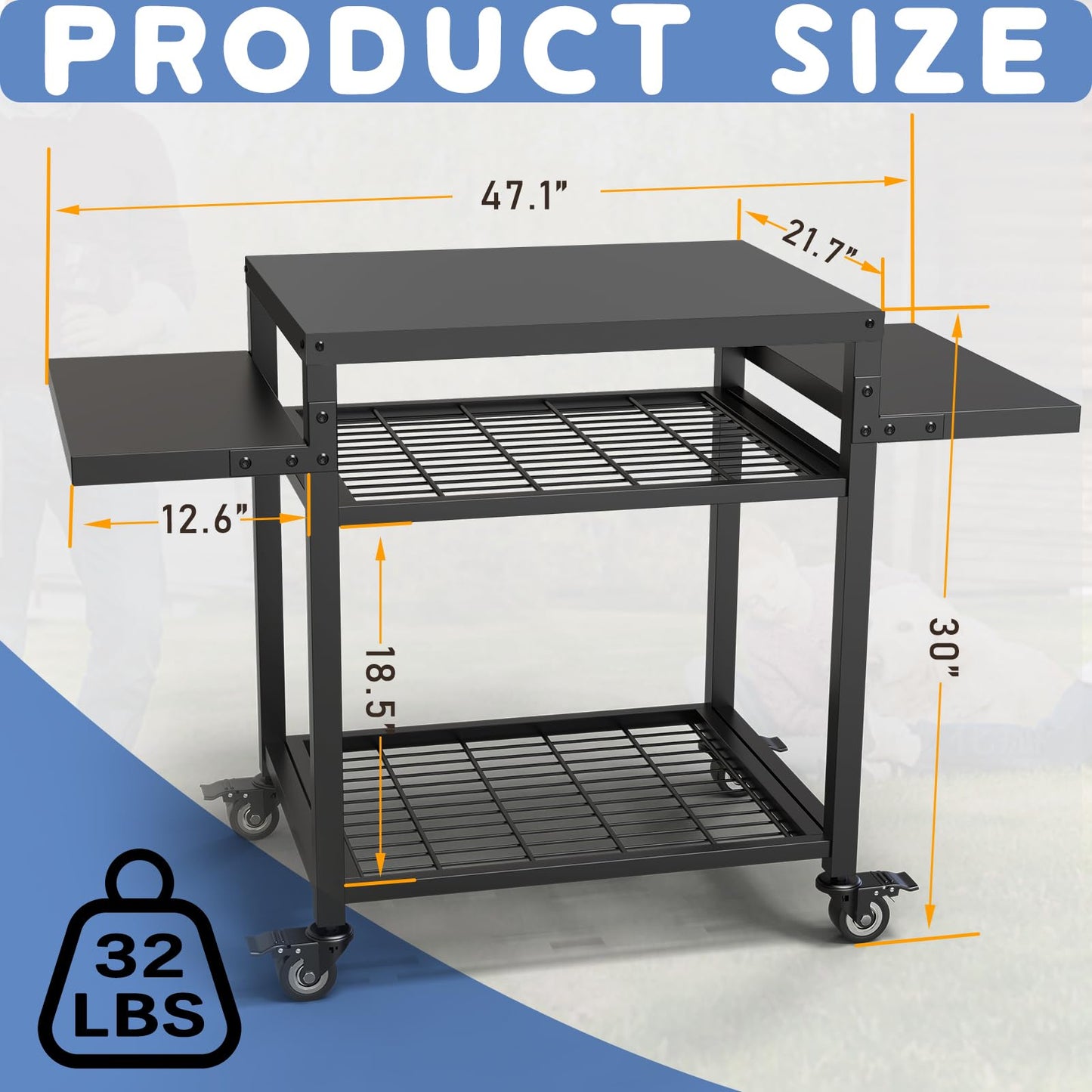 RAXSINYER Grill Table for Outside, Grill Cart with Three-Shelf, Outdoor Kitchen Island for BBQ Food Prep