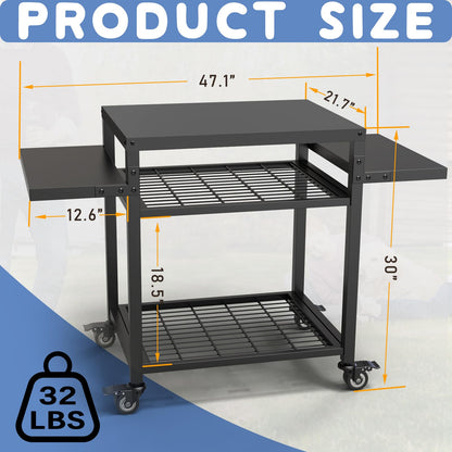 RAXSINYER Grill Table for Outside, Grill Cart with Three-Shelf, Outdoor Kitchen Island for BBQ Food Prep