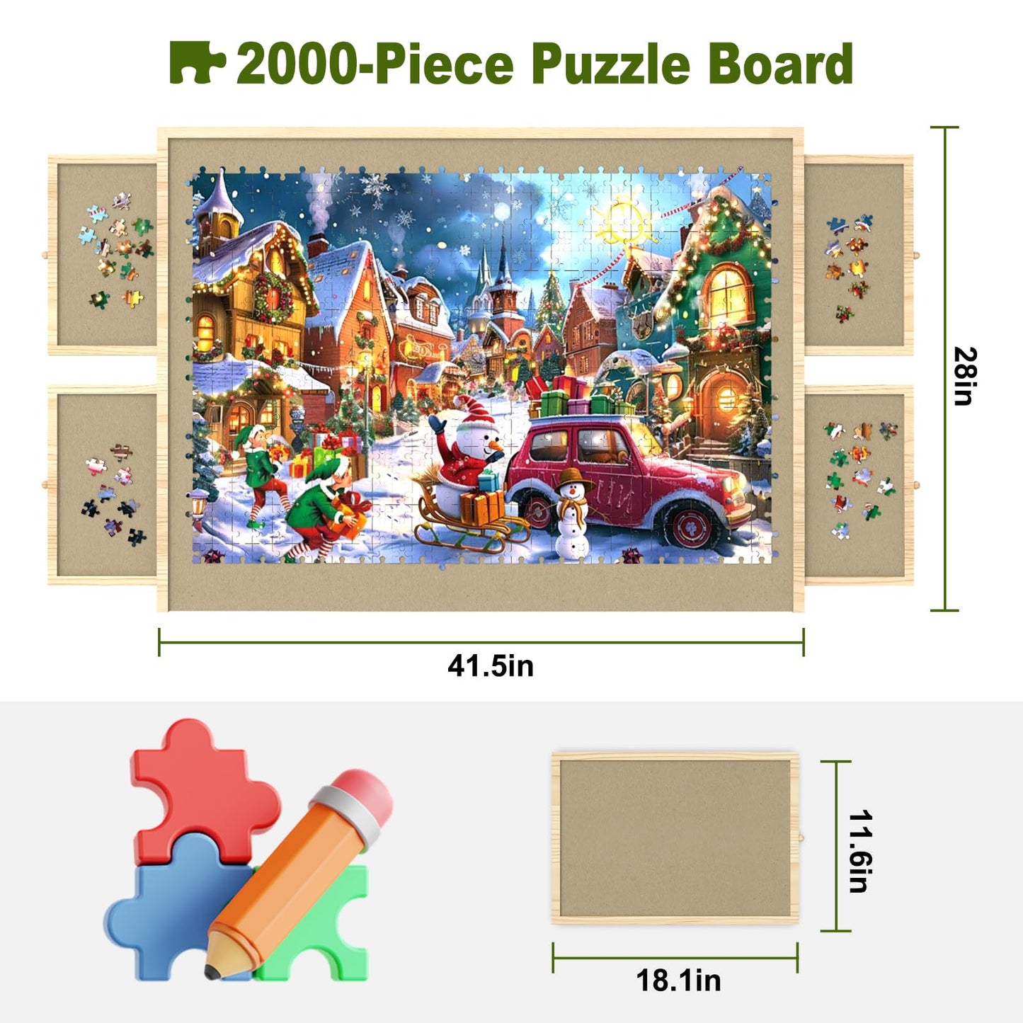 2000 Piece Puzzle Board with Drawers and Cover, Adjustable Tilting Puzzle Board, Portable Wooden Jigsaw Puzzle Table for Adults as a Gift