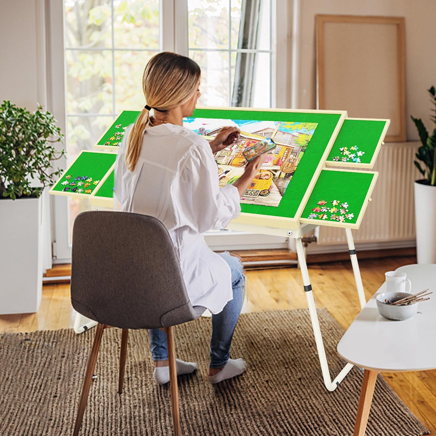 RAGOZONERY 1500 Pieces Puzzle Table with Drawers, Jigsaw Puzzle Board with Cover, Height Adjustable Puzzle Table for Adults, 35"x26"