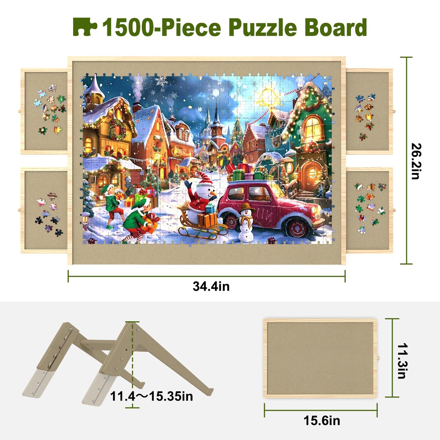 1500 Piece Puzzle Board with Drawers and Cover, Adjustable Tilting Puzzle Board, Portable Wooden Jigsaw Puzzle Table for Adults as a Gift