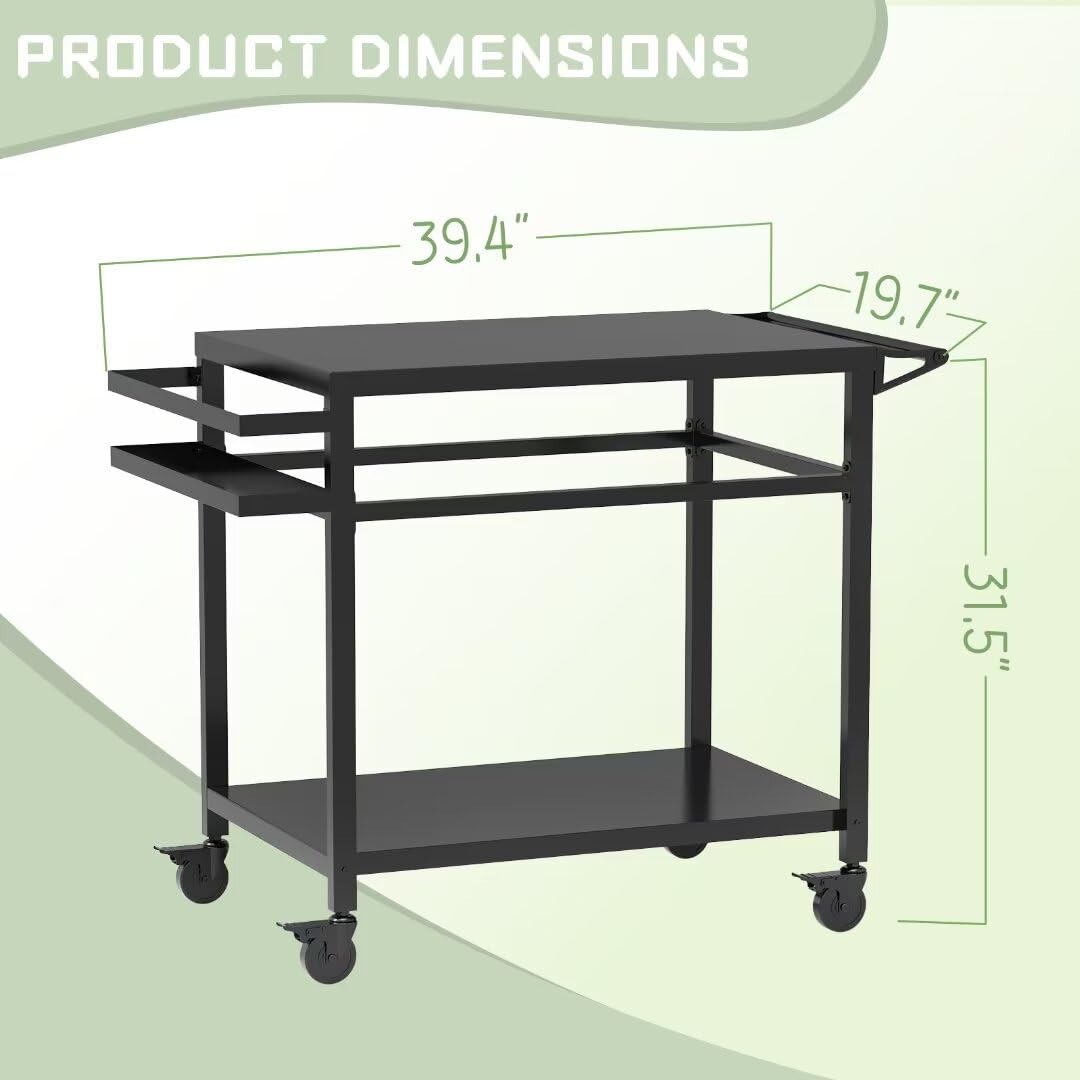 RAXSINYER Grill Table, Movable Grill Cart with Wheels, Outdoor Kitchen Food Prep Table, 32"x 20", Black