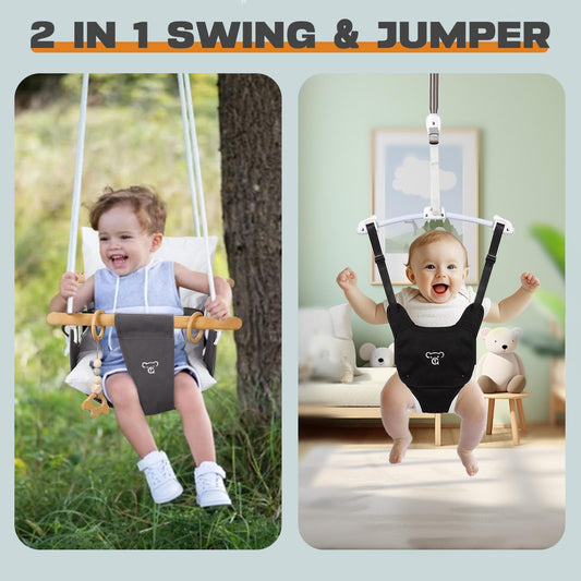 2 in 1 Baby Jumper, Toddler Swing and Bouncer, Indoor Outdoor Baby Swings for Infants, Gray