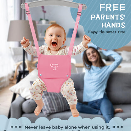 G TALECO Baby Jumper with Stand, Doorway Activity Center for Infants 3-24 Months, Portable Safe Bouncer with Soft Seat, Includes Water Mat, Pink