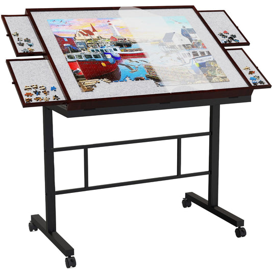 Jigsaw Puzzle Table 1500 Pieces with Drawer and Legs, Five Tilt Angle Adjustable, Portable Puzzle Table for Adults with Protective Cover