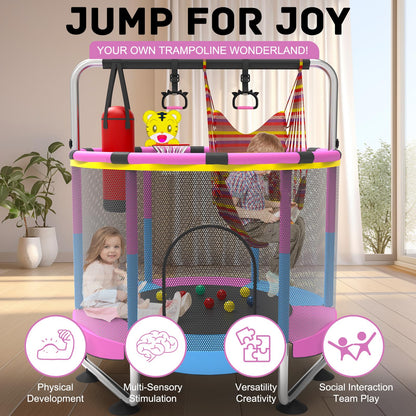 G TALECO GEAR 5 FT Indoor Trampoline for Kids 3-6, Outdoor Toddler Trampoline with Enclosure Net and Toys, 440lbs