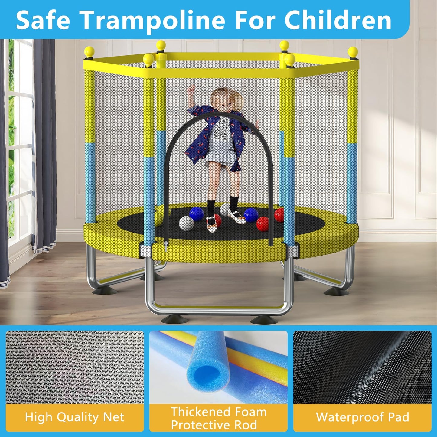 G TALECO GEAR 60" Mini Trampoline for Kids, Outdoor Indoor Toddler Trampoline with Enclosure Net, Gifts for Boys and Girls, Age 2-8, 440lbs