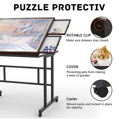 G TALECO GEAR Jigsaw Puzzle Table 1500 Pieces, Puzzle Board with Drawers and Wheels, Board Game Table with Legs, 35"x26", Coffee Color