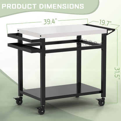 RAXSINYER Grill Table, Movable Grill Cart with Wheels, Outdoor Kitchen Food Prep Table, 32"x 20", Stainless Steel, Black