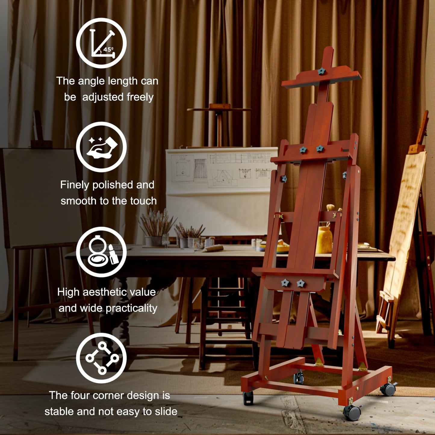 H-Frame Easel for Painting, Adjustable Art Easel Stand for Canvases(Up to 77 Inch) and Crafts, Foldable Wood Tabletop Easel Set for Adults, Reddish Brown