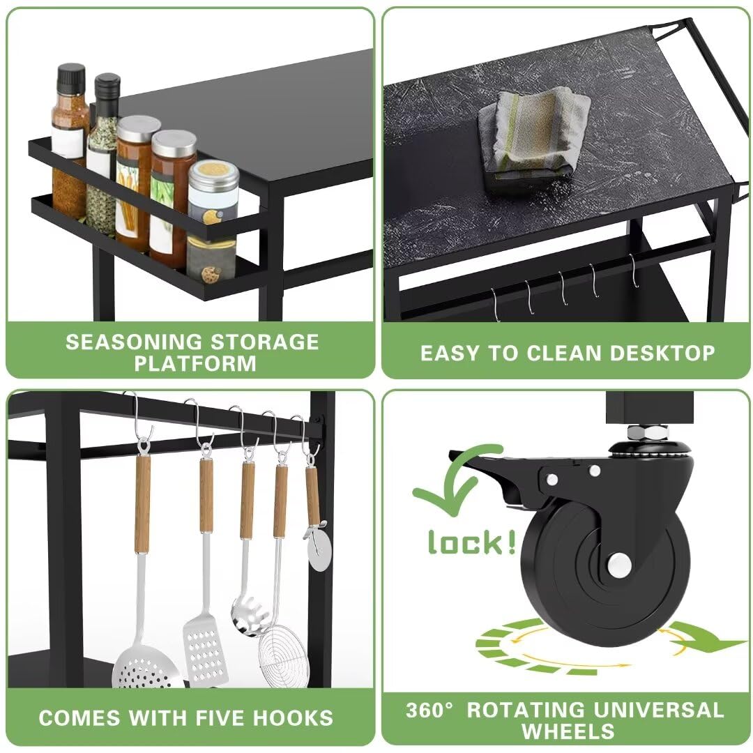 RAXSINYER Grill Table, Movable Grill Cart with Wheels, Outdoor Kitchen Food Prep Table, 32"x 20", Black